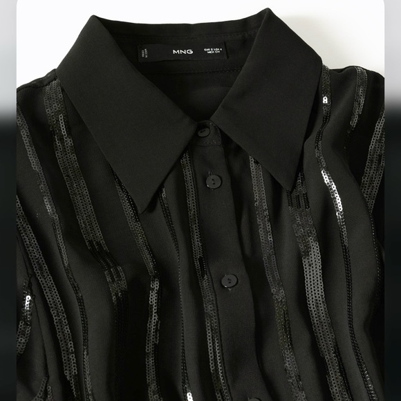 Mango- Black Sequins Button Down Top. Size: XS - Picture 5 of 10